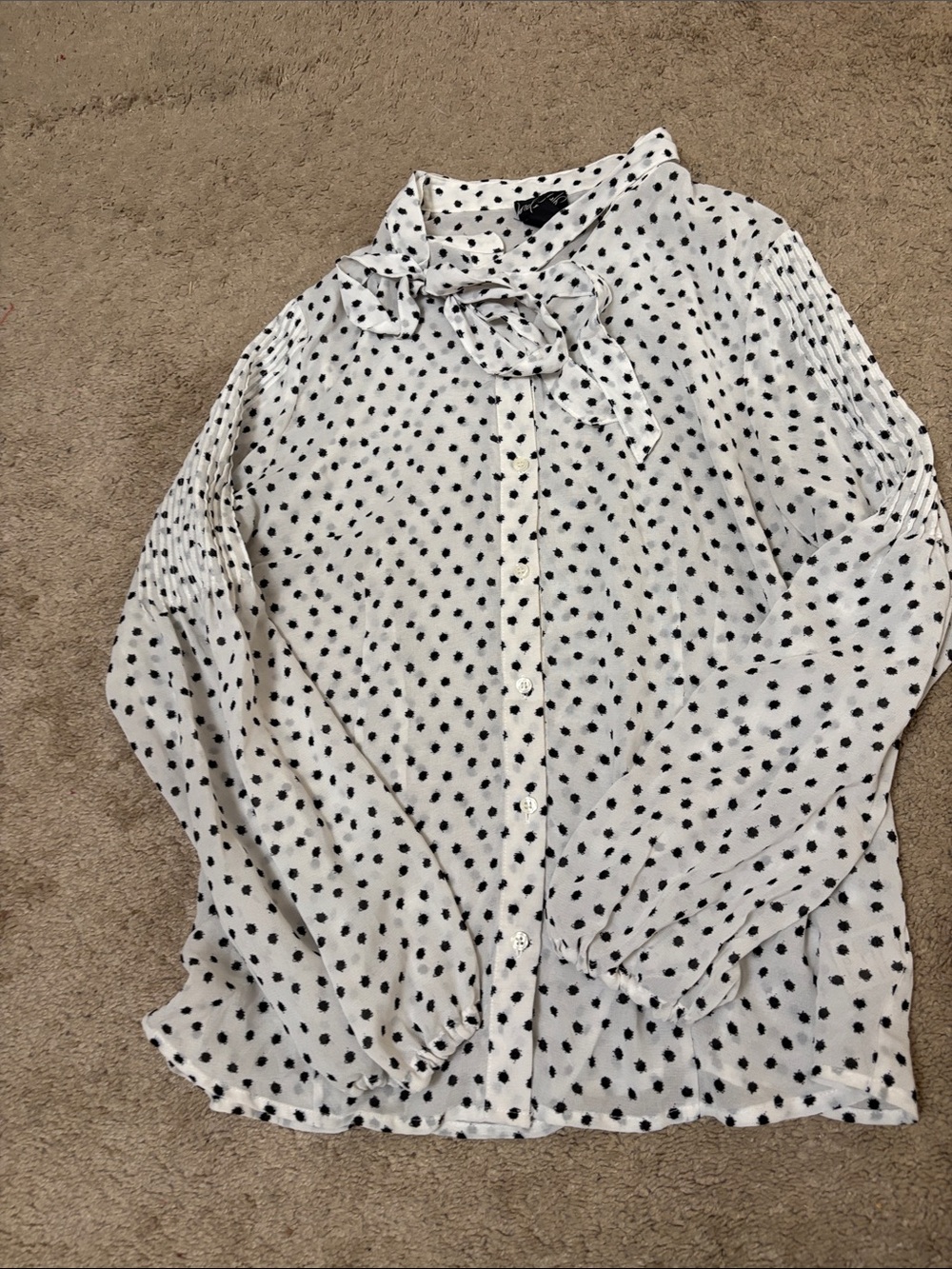 Lord & Taylor White Polka Dot Bow Tie Blouse